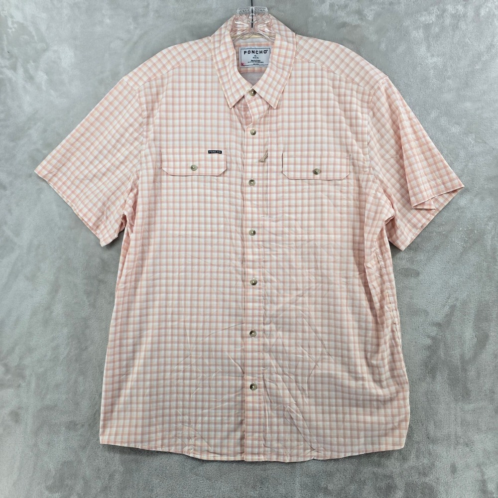 Poncho Outdoors Shirt Mens XL slim Orange Gingham Magnetic Pockets